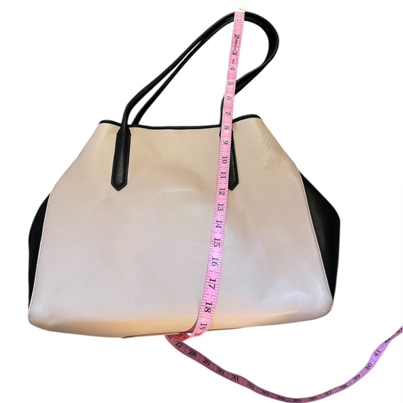 NWT J. Crew Cream & Black Genuine Leather Tote Satchel w/ Accessory Pouch - Picture 13 of 17